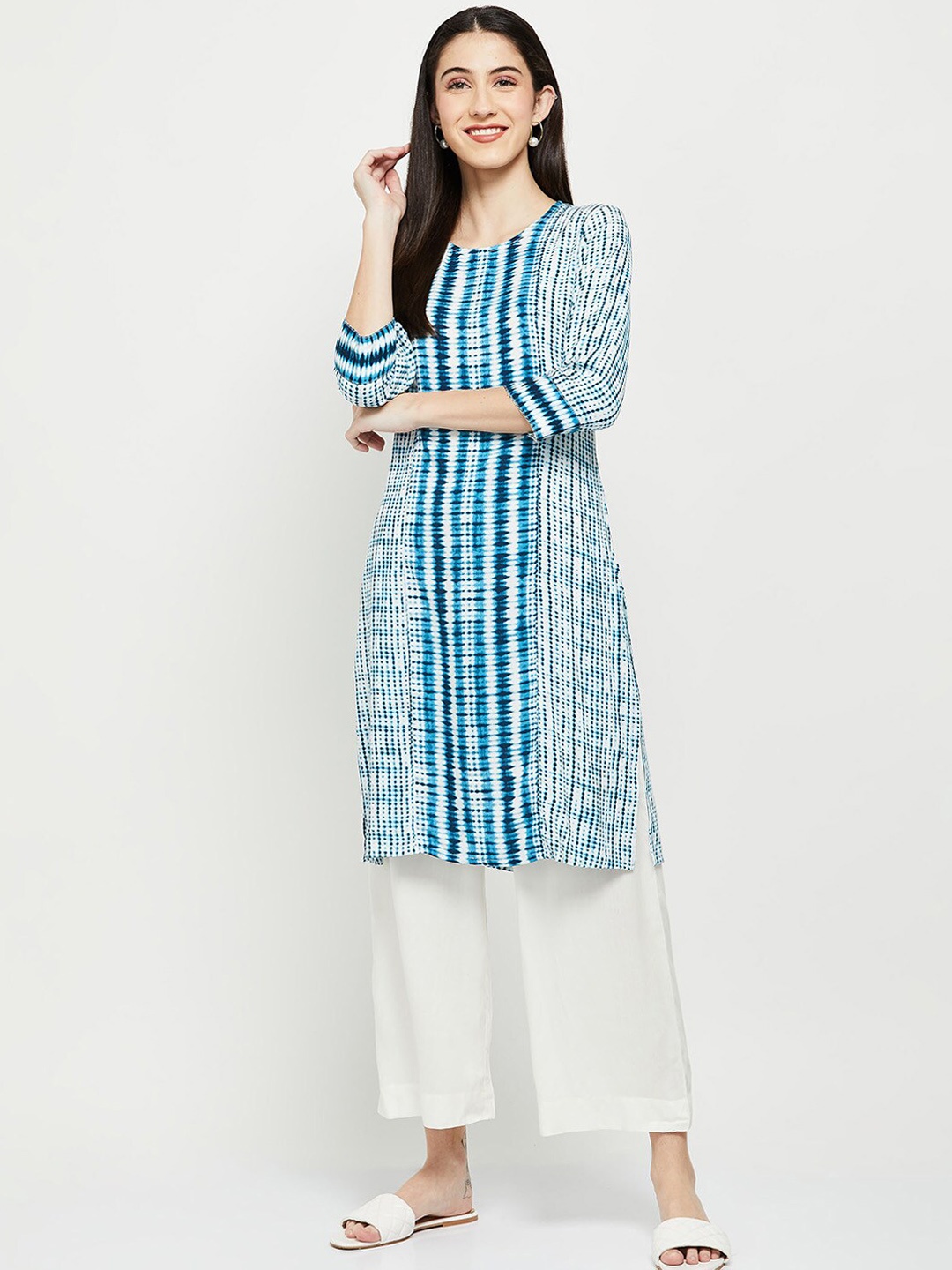 

max Women Blue Printed Kurta