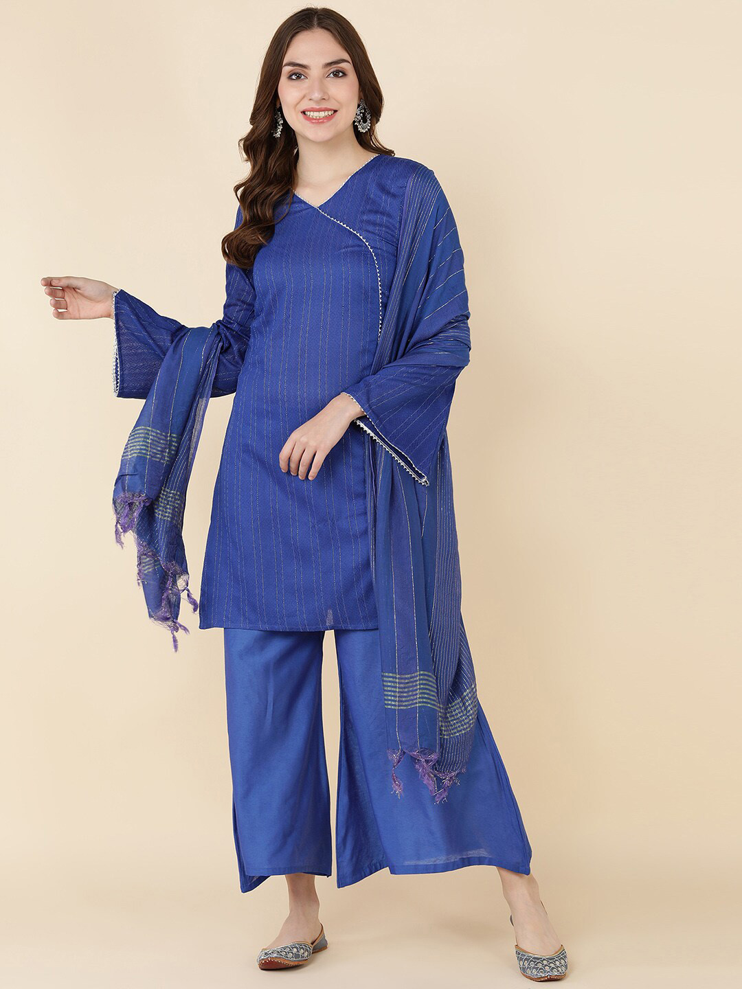 

Sangria Women Blue Solid Kurta With Pants & Dupatta