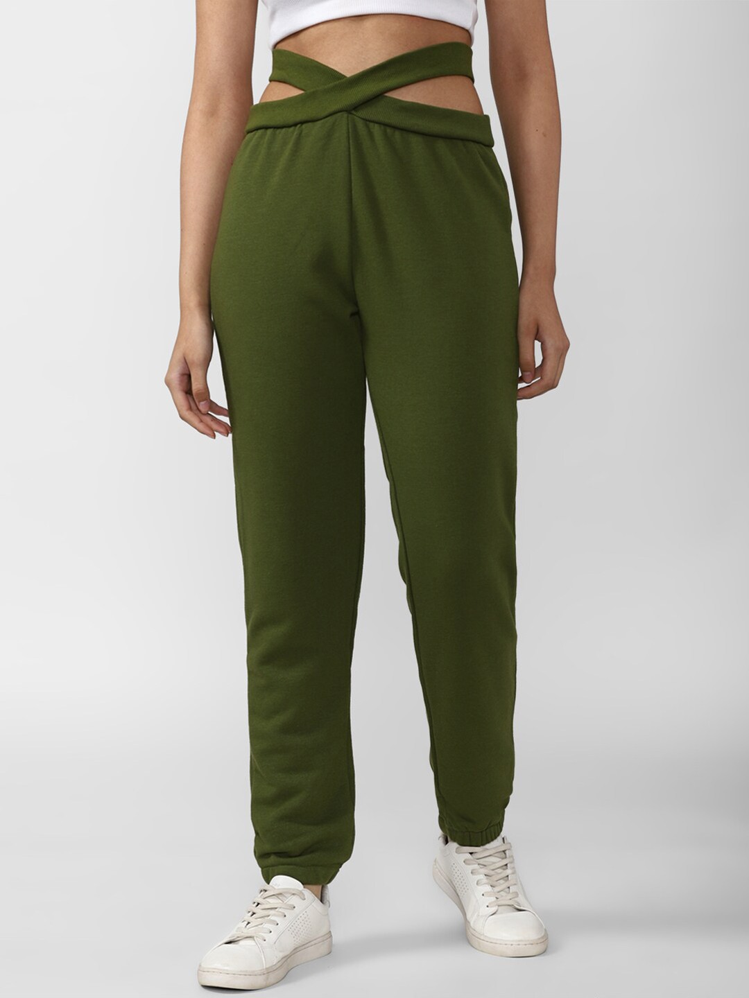 

FOREVER 21 Women Olive Green Joggers Trousers