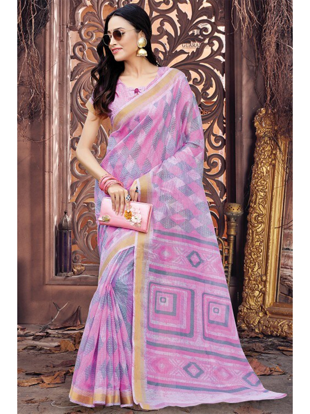

KARAGIRI Pink & Purple Zari Saree