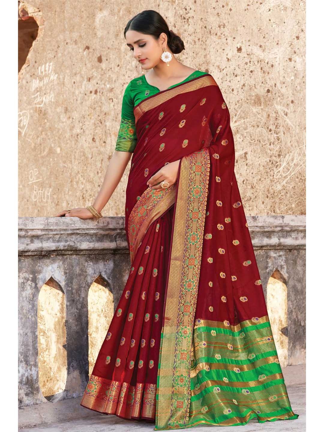 

KARAGIRI Maroon & Gold-Toned Woven Design Zari Saree
