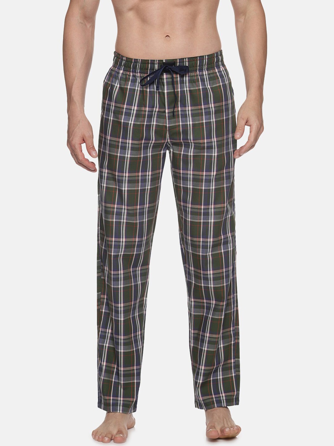 

DON VINO Men Green Checked Printed Cotton Printed Lounge Pants