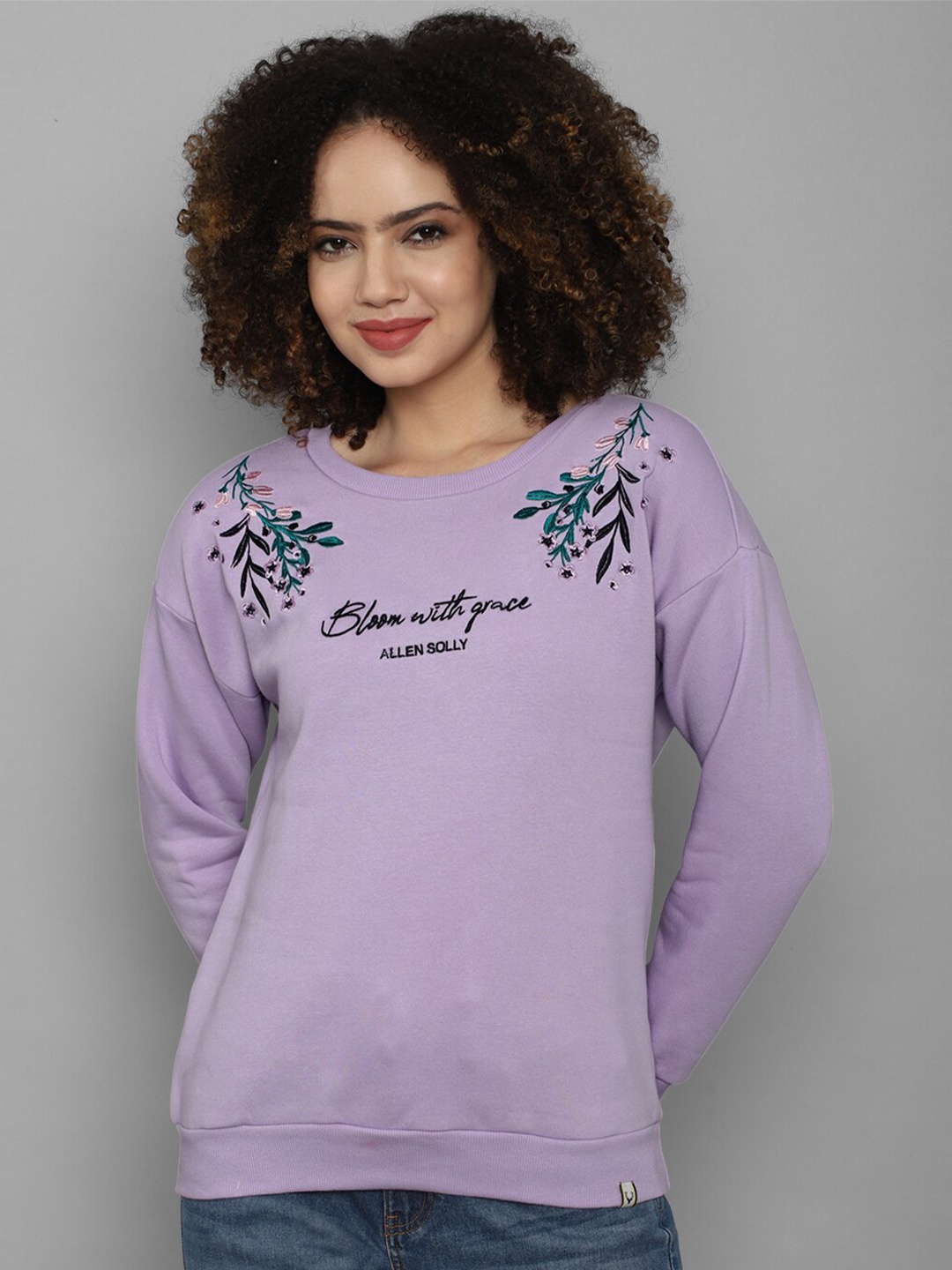 

Allen Solly Woman Women Purple Printed Pure Cotton Sweatshirt