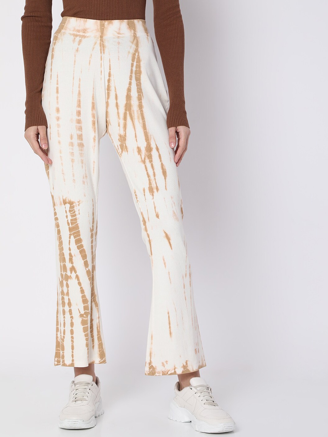 

Vero Moda Women White Tie and Dye Printed High-Rise Culottes Trousers