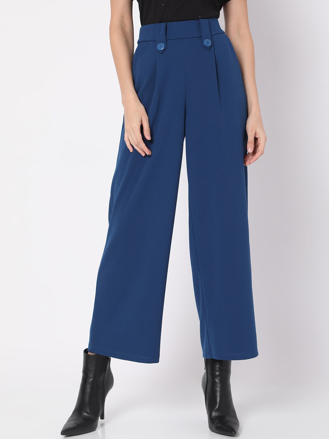 

Vero Moda Women Blue High-Rise Pleated Crop Trouser