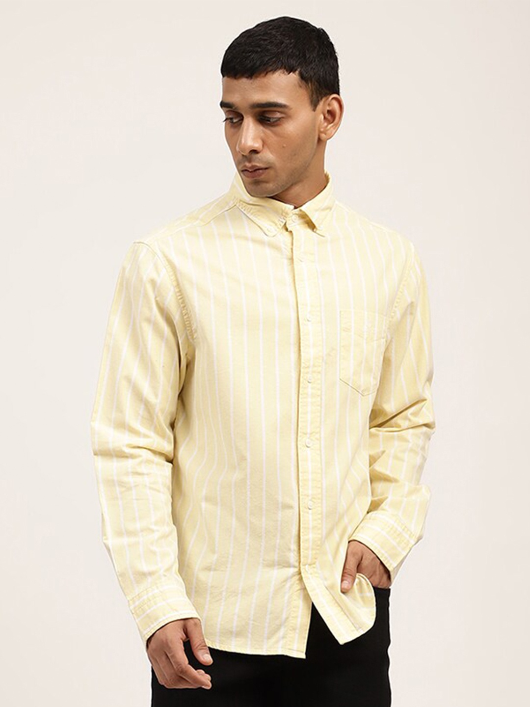 

GANT Men Yellow Classic Cotton Striped Casual Shirt