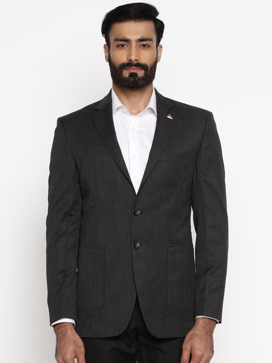 

Park Avenue Men Grey Single-Breasted Super Slim Fit Formal Blazer
