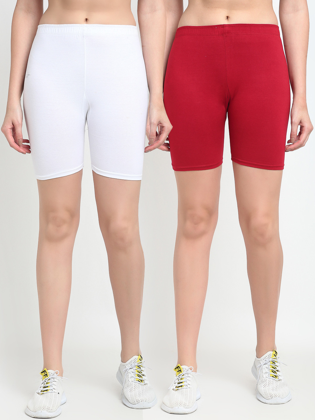 

GRACIT Women Pack of 2 White & Maroon Biker Shorts