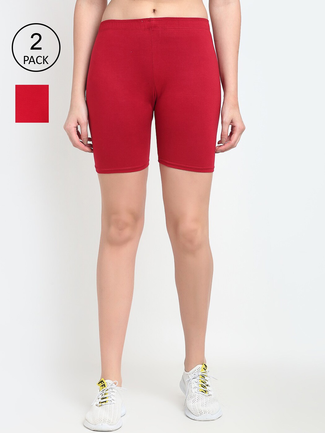 

GRACIT Women Pack Of 2 Red Cycling Sports Shorts