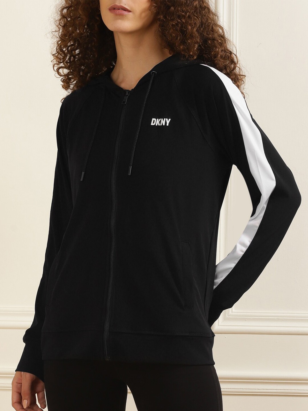 

DKNY Women Black Colourblocked Hooded Sweatshirt