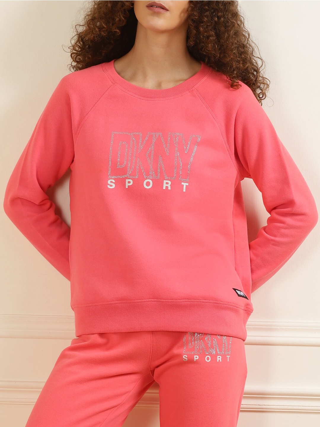 

DKNY Women Pink Embellished Cotton Sweatshirt