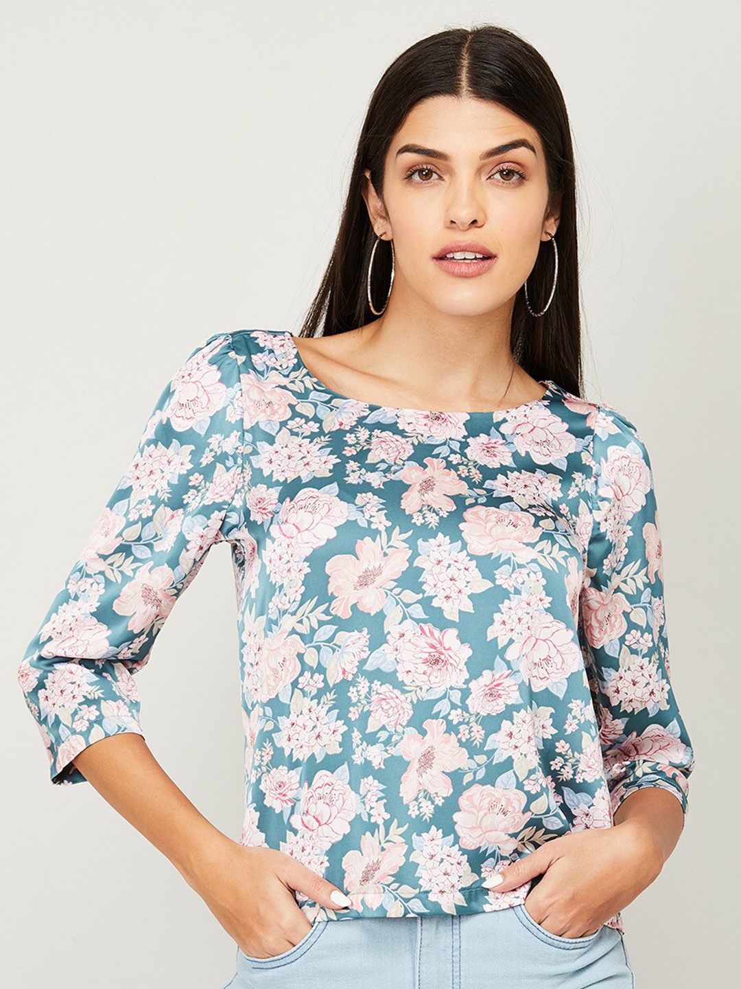 

CODE by Lifestyle Women Blue & Pink Floral Print Top