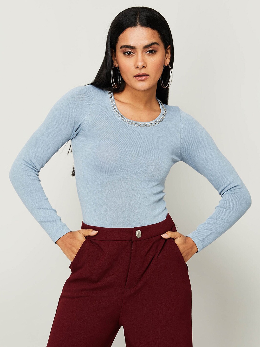 

CODE by Lifestyle Blue Solid Fitted Top