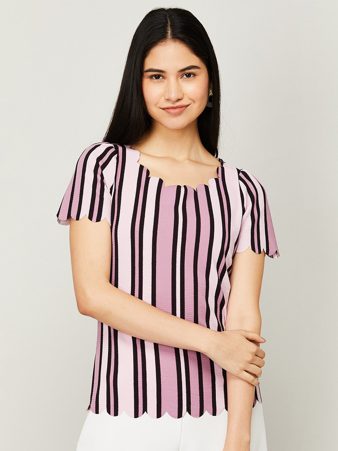 

CODE by Lifestyle Women Pink & Black Striped Casual Top