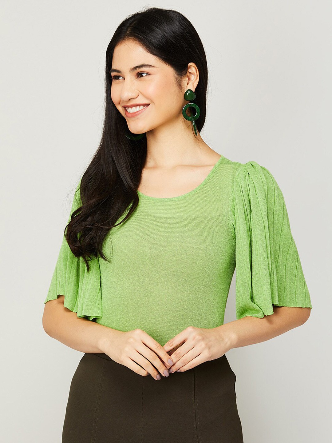 

CODE by Lifestyle Women Green Solid Flared Sleeves Top