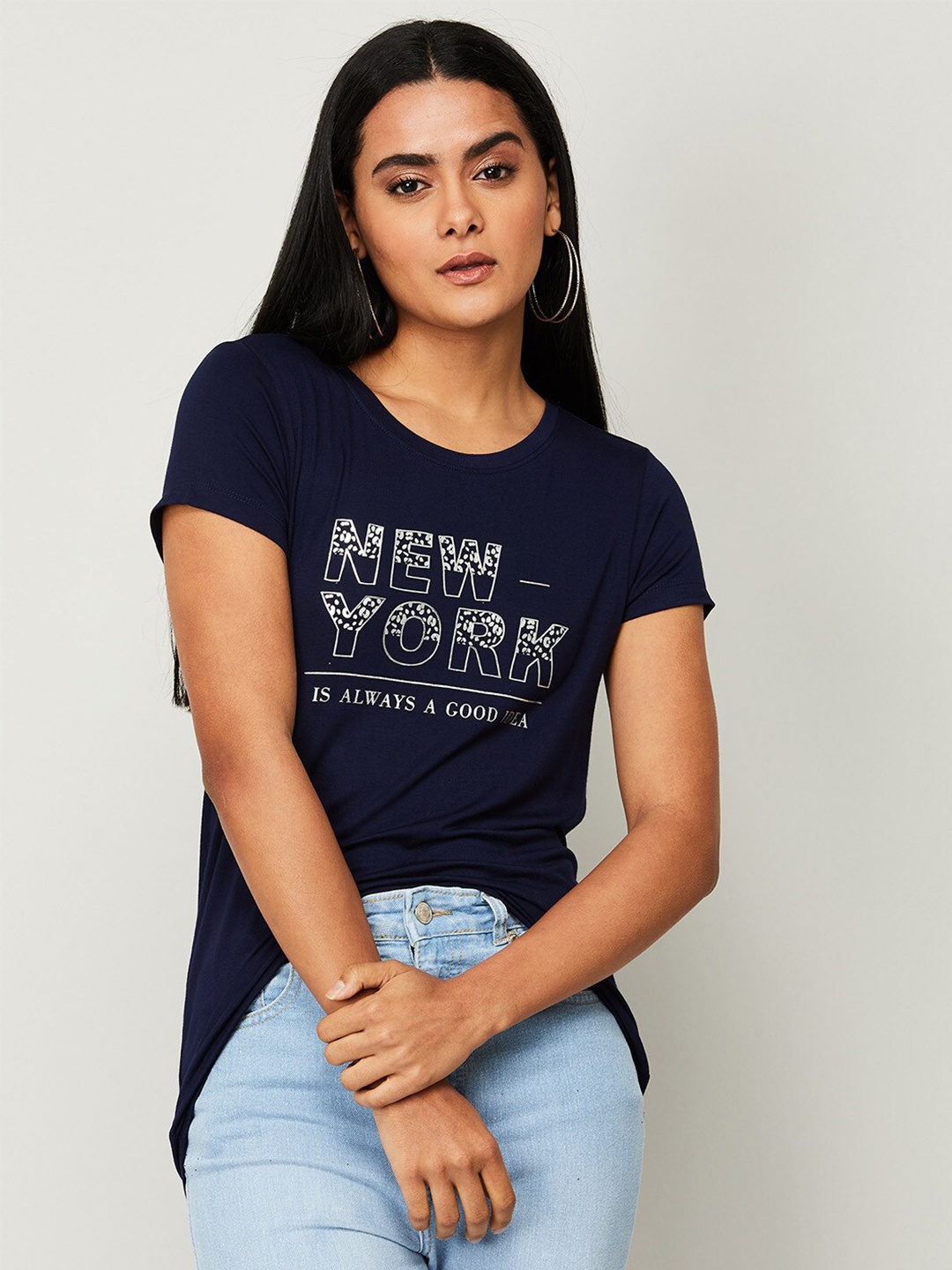 

Fame Forever by Lifestyle Women Navy Blue Print Top