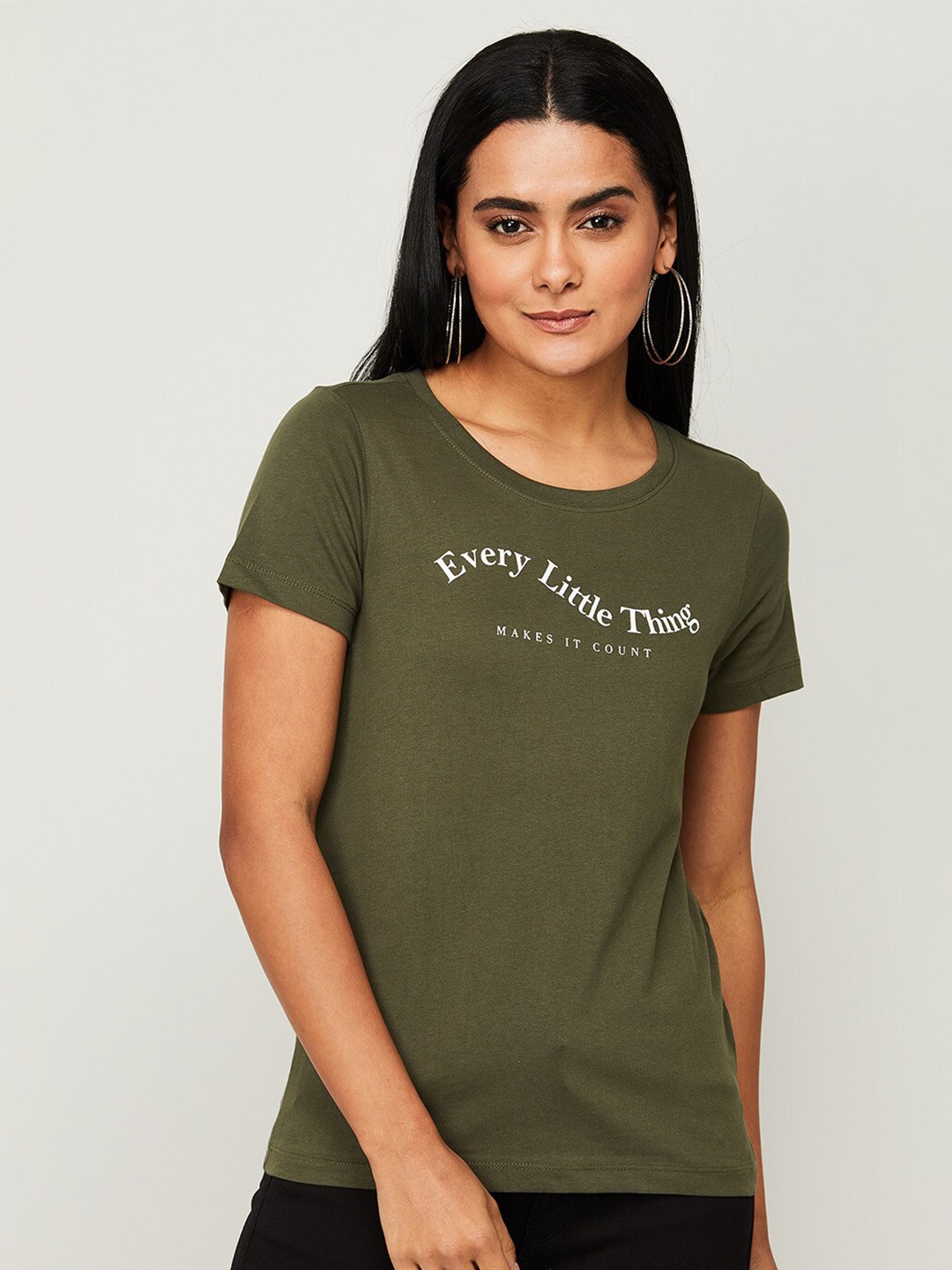 

Fame Forever by Lifestyle Olive Green Printed Cotton Top