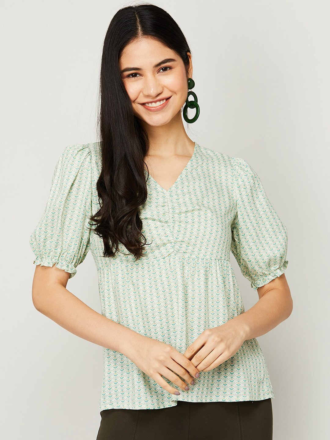

Fame Forever by Lifestyle Green Print Empire Top