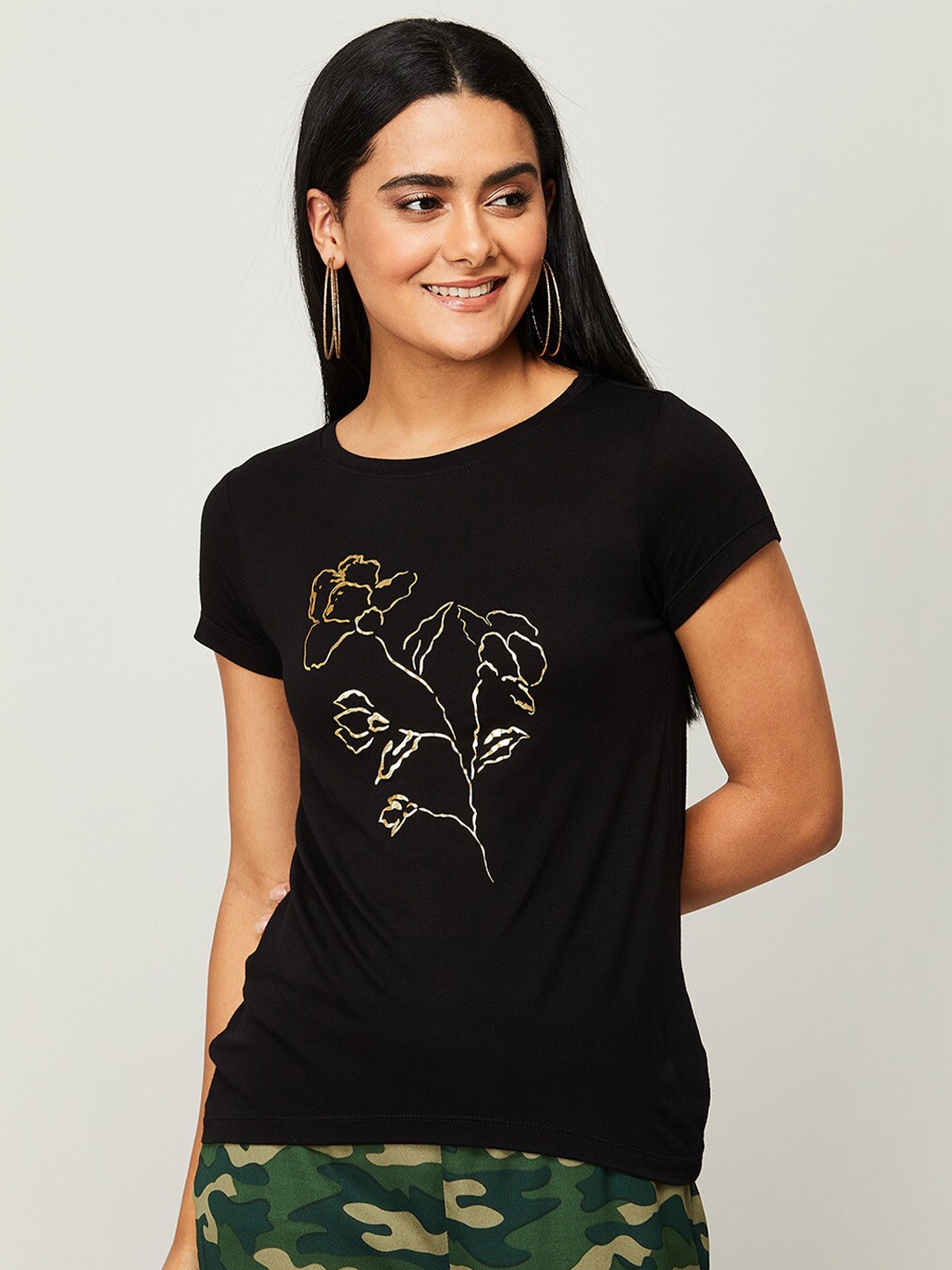 

Fame Forever by Lifestyle Black Floral Printed Cotton Top