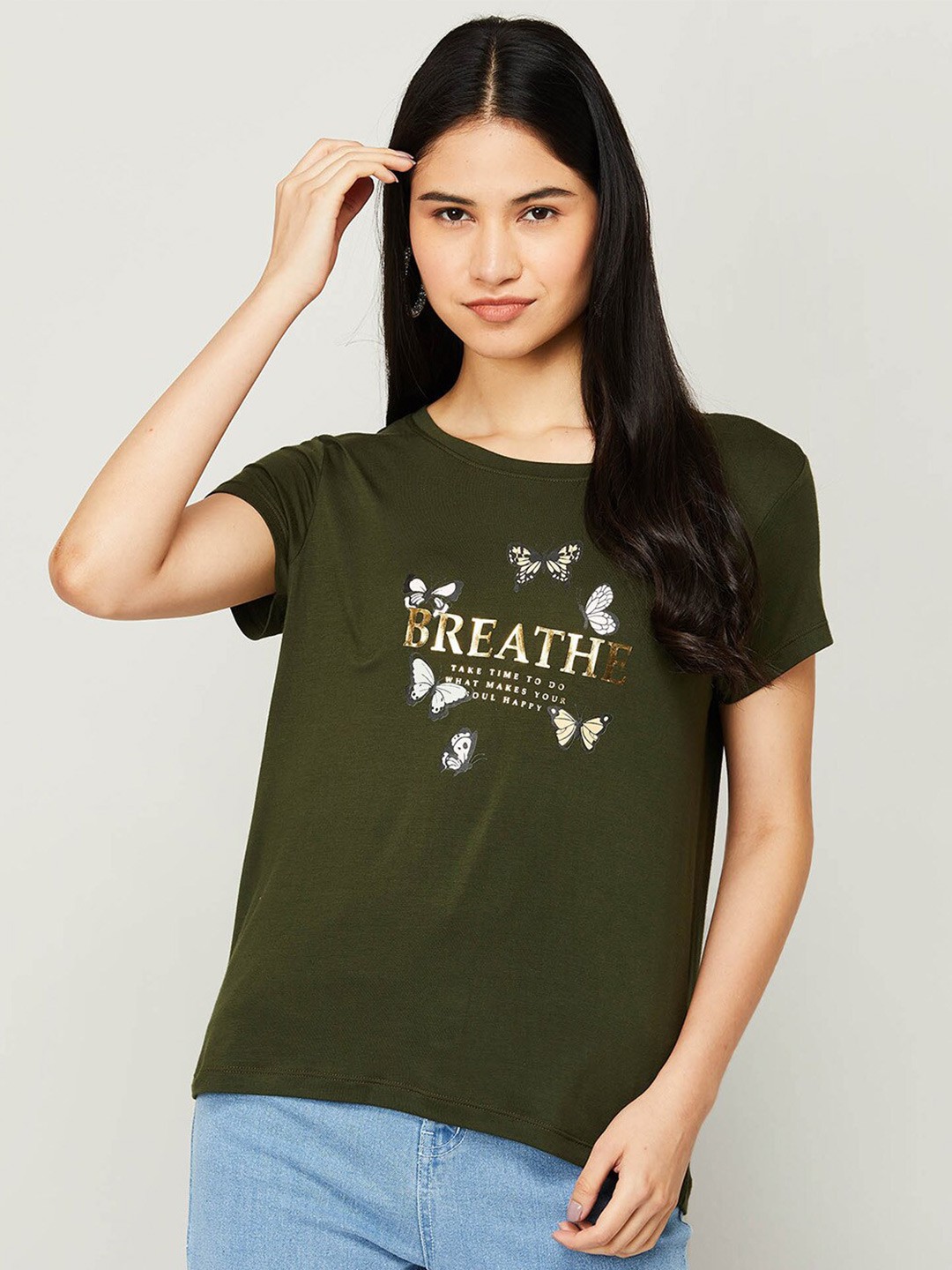 

Fame Forever by Lifestyle Olive Green Print Top