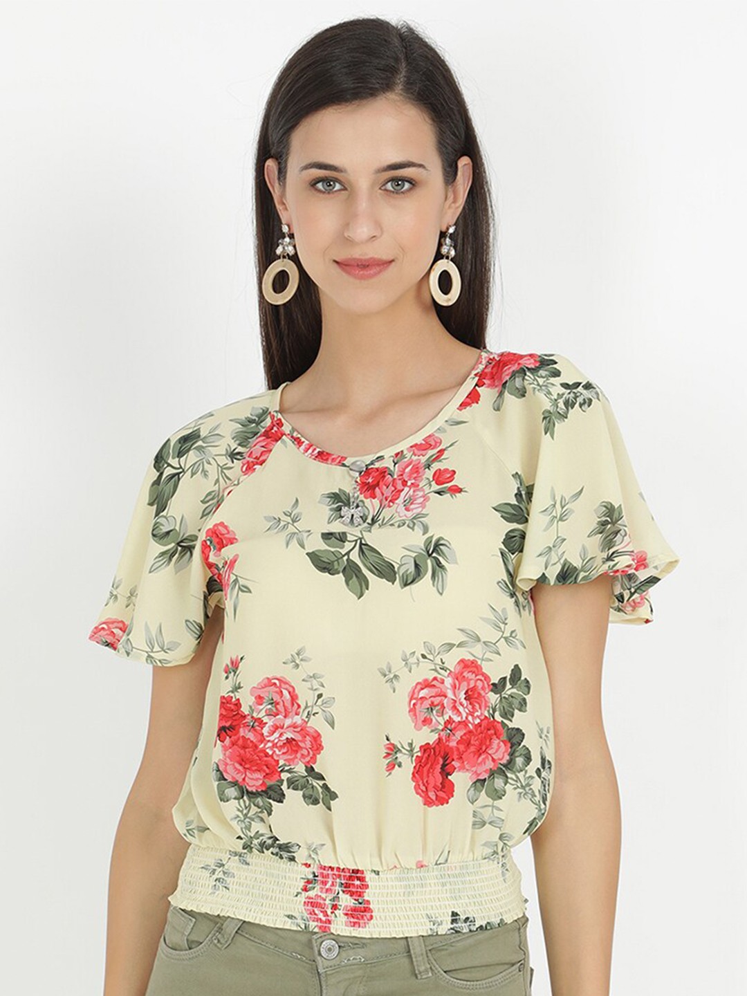 

V2 Value & Variety Yellow Floral Print Crepe Top