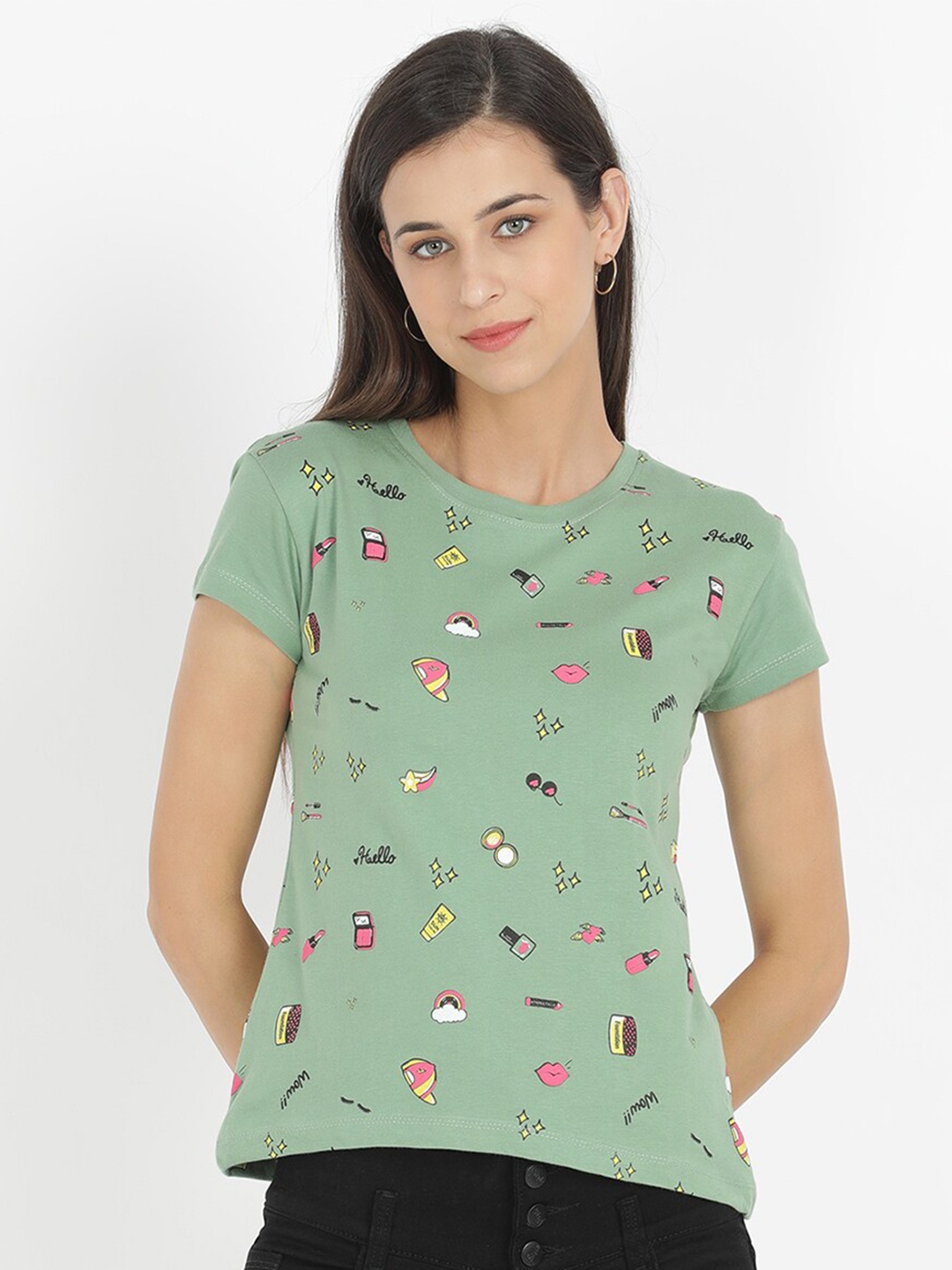 

V2 Value & Variety Women Green Print Top