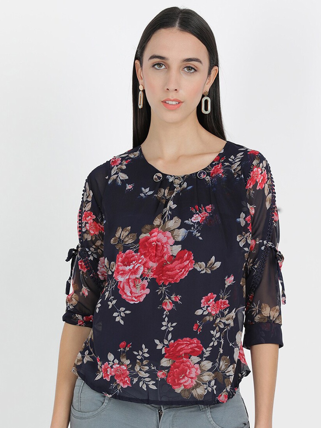 

V2 Value & Variety Blue Floral Print Georgette Top