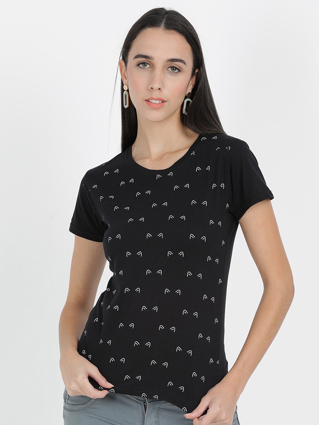 

V2 Value & Variety Women Black Printed T-shirt