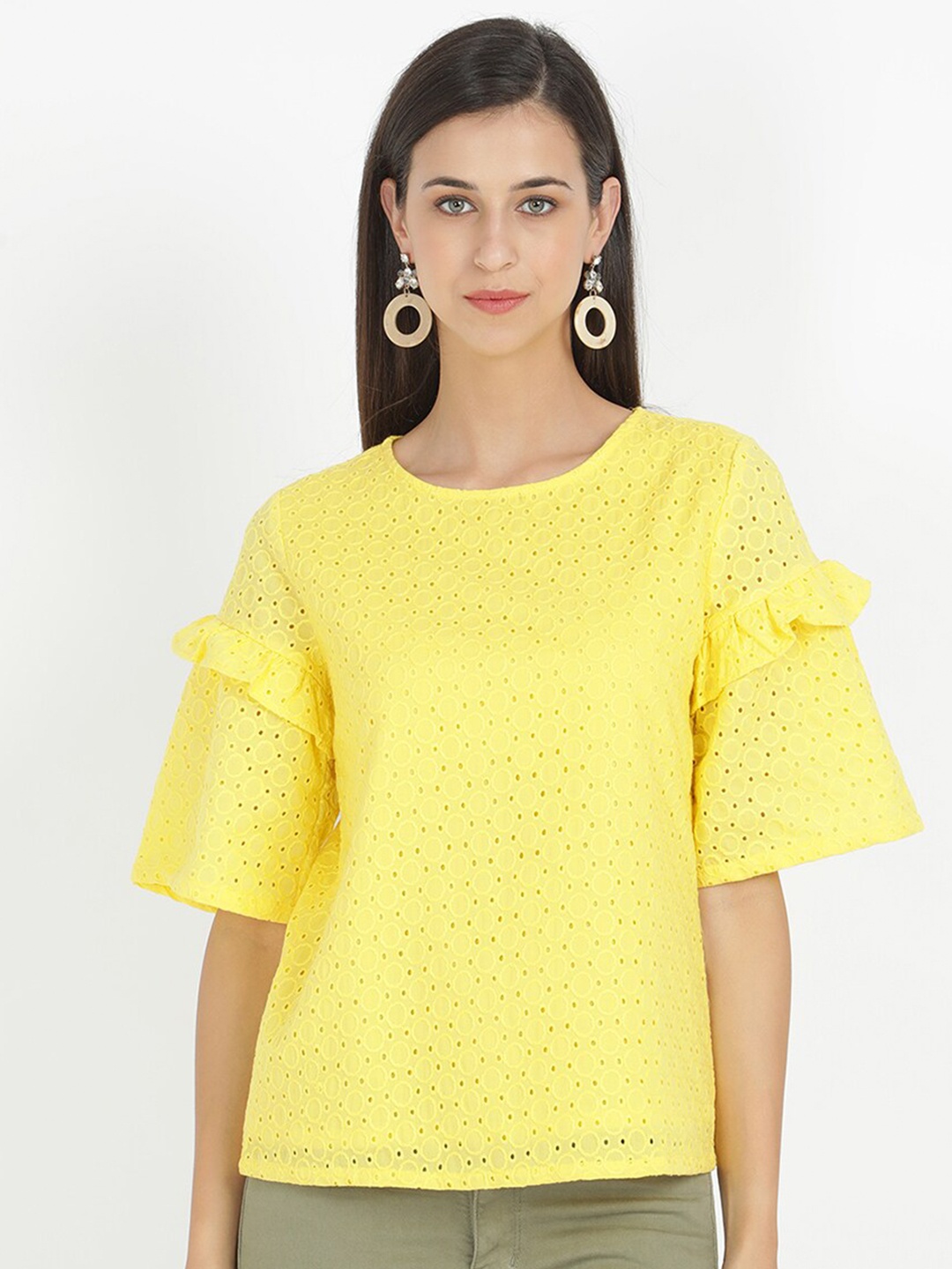 

V2 Value & Variety Yellow Bell Sleeves Top
