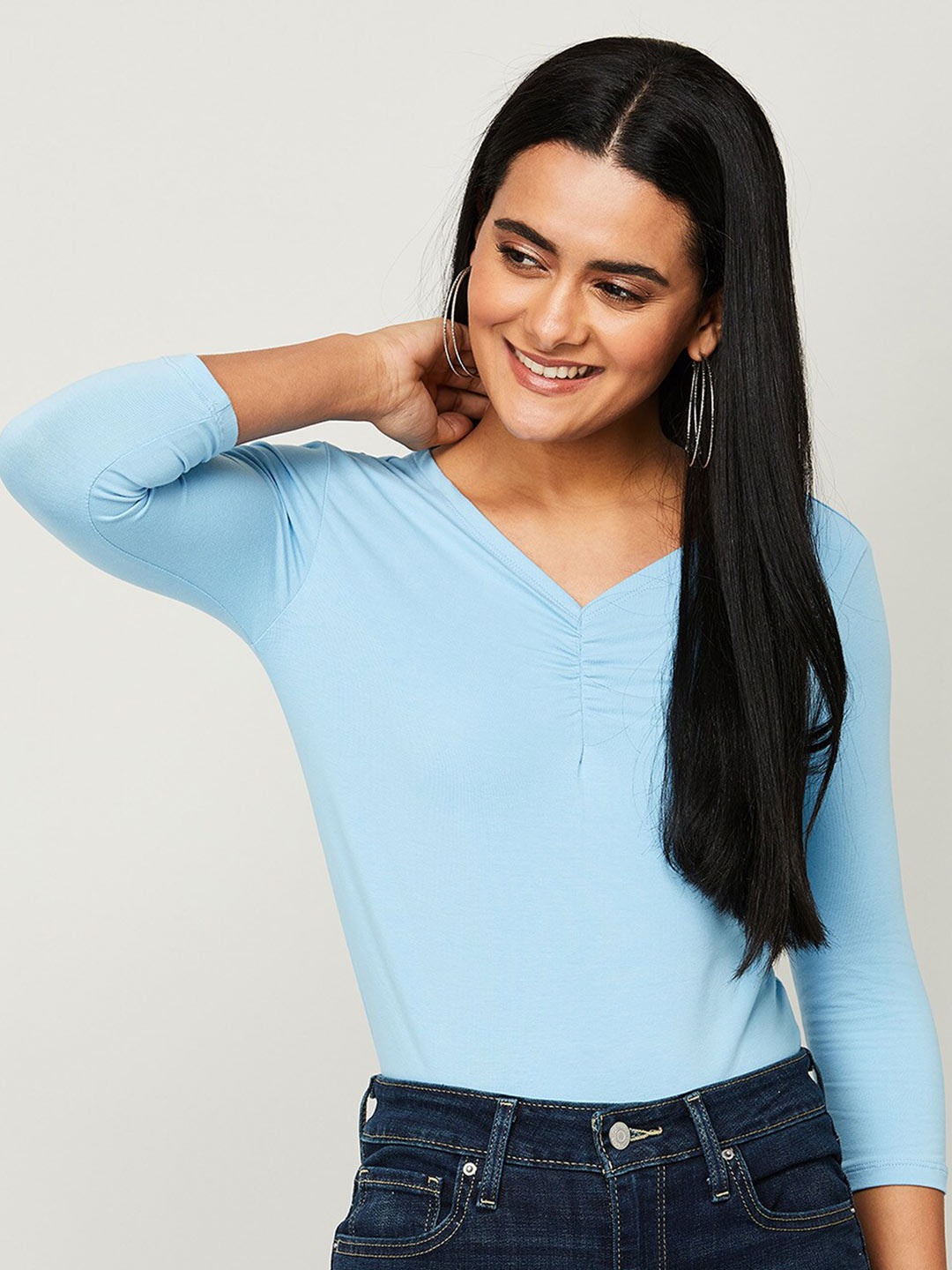

Ginger by Lifestyle Blue Knitted V-Neck Top