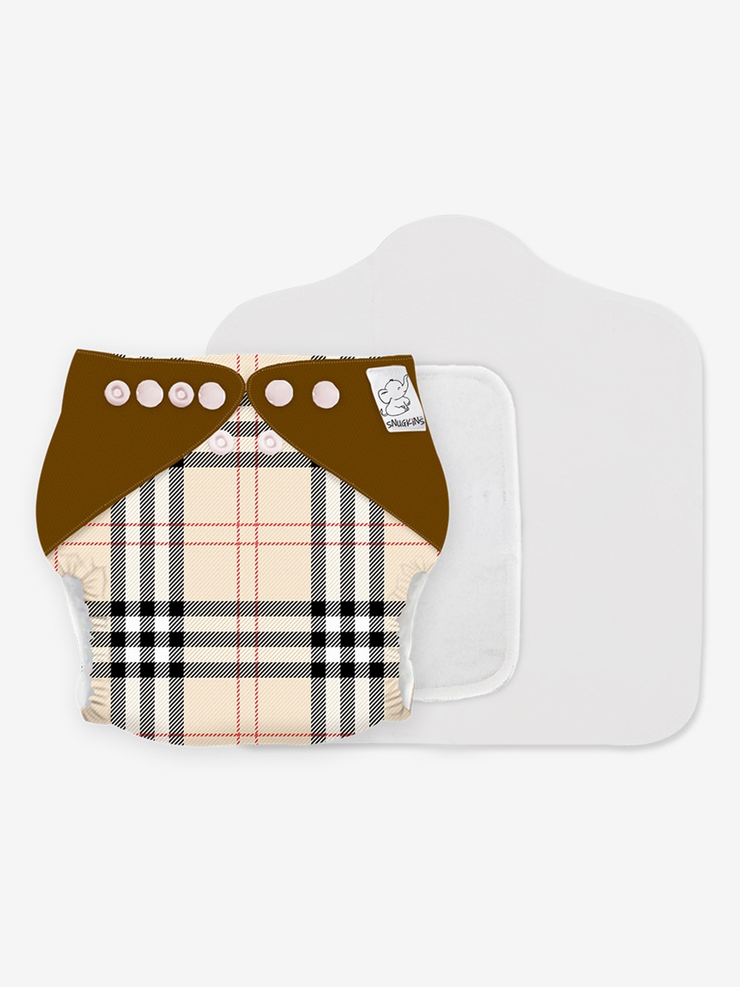 

Snugkins Infants New Age Reusable Cloth Diapers + 1 Wet-Free Organic Cotton Prefold Pad & 1 Booster Pad - Classy Kiss, Brown