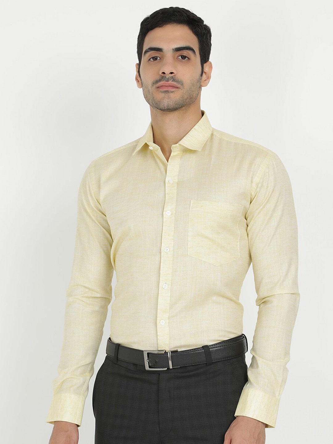 

V2 Value & Variety Men Yellow Linen Formal Shirt