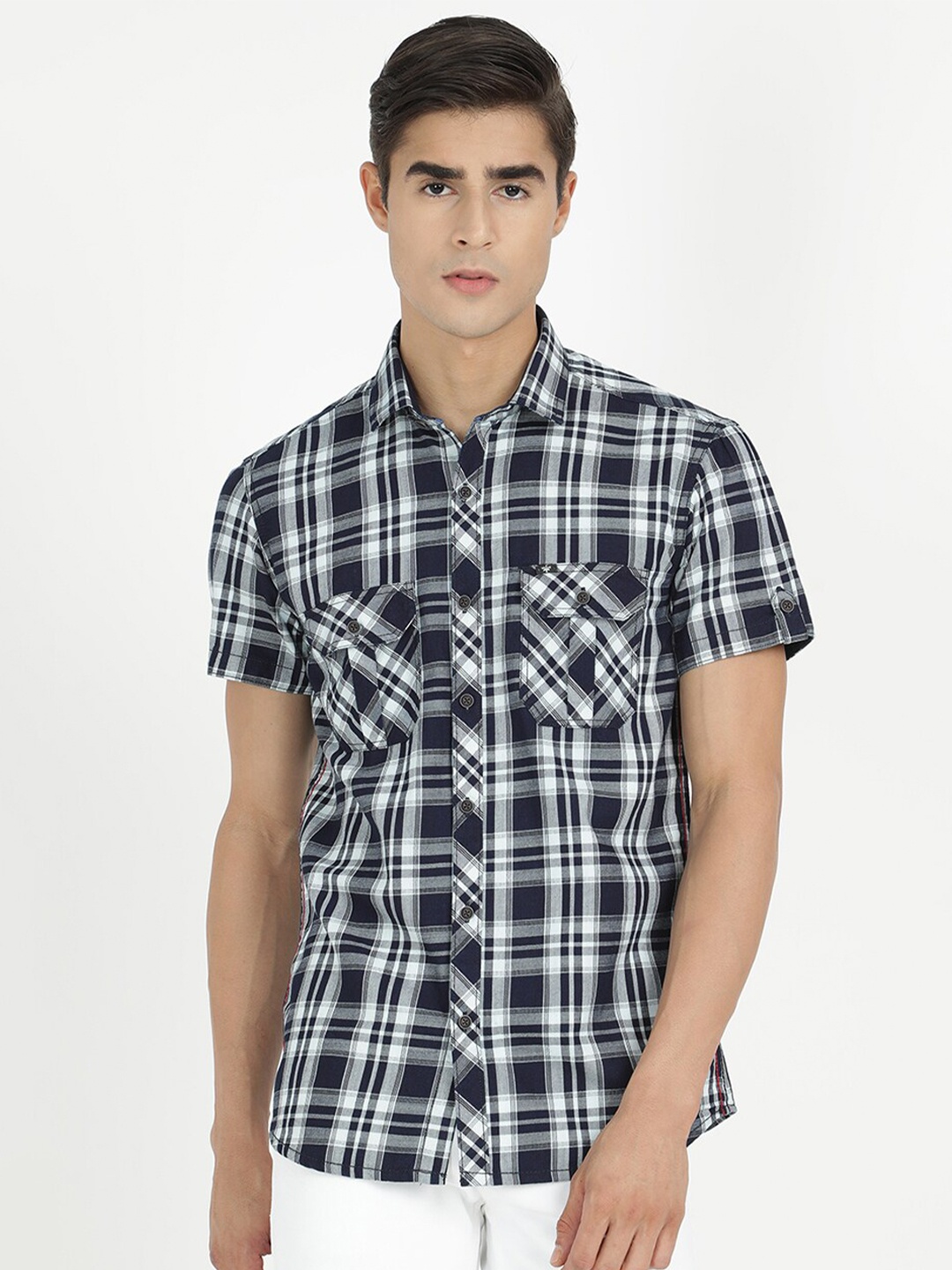 

V2 Value & Variety Men Black Tartan Checks Checked Casual Shirt