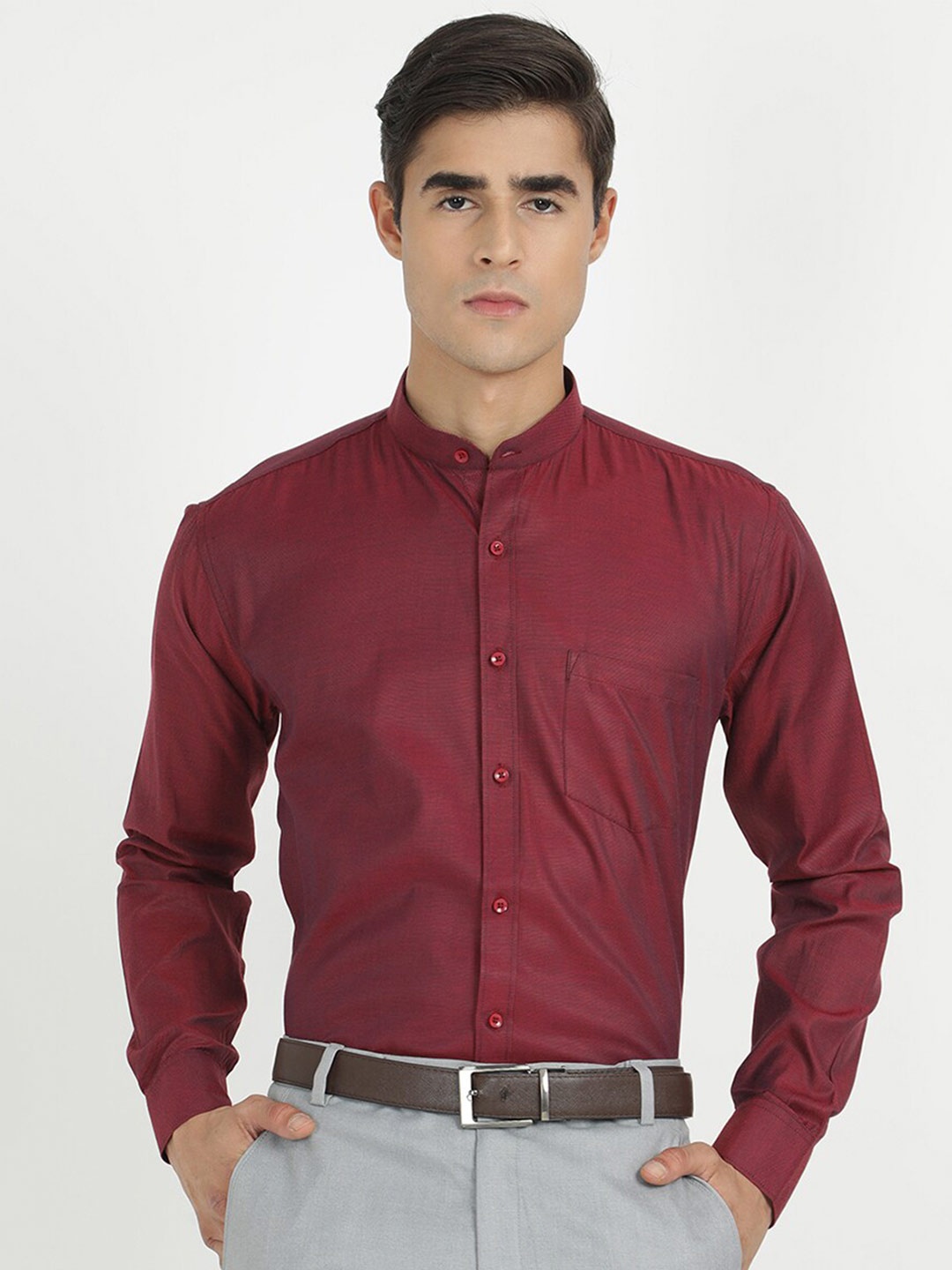 

V2 Value & Variety Men Maroon Mandarin Collar Formal Shirt