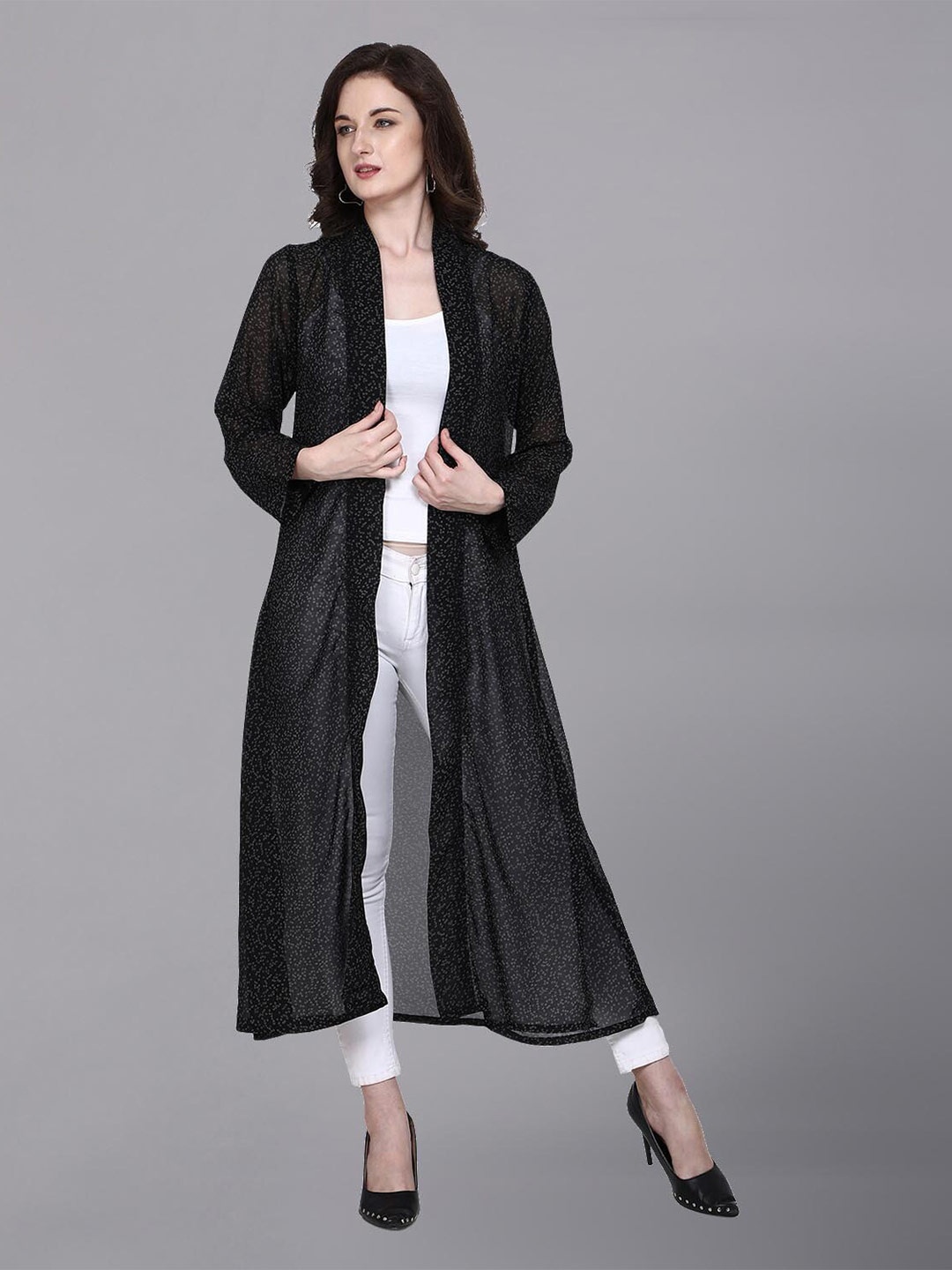 

Fashfun Women Black Printed Longline Shrug