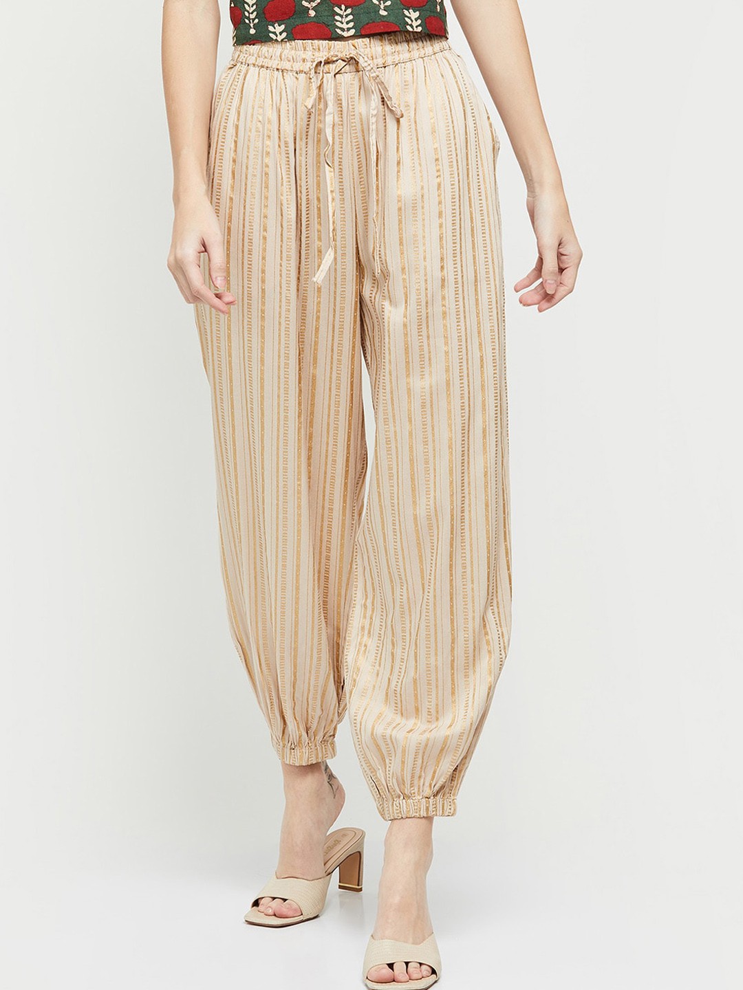

max Women Brown Striped Jodhpuris Trousers