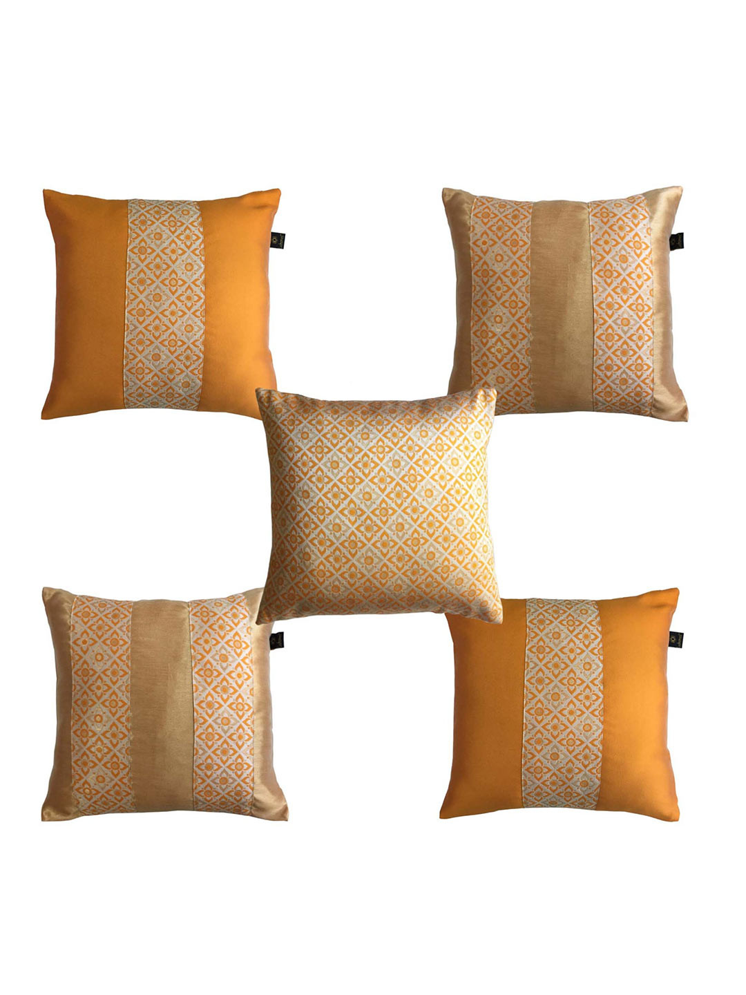 

Lushomes Orange & Copper-Toned Set of 5 Floral Square Cushion Covers