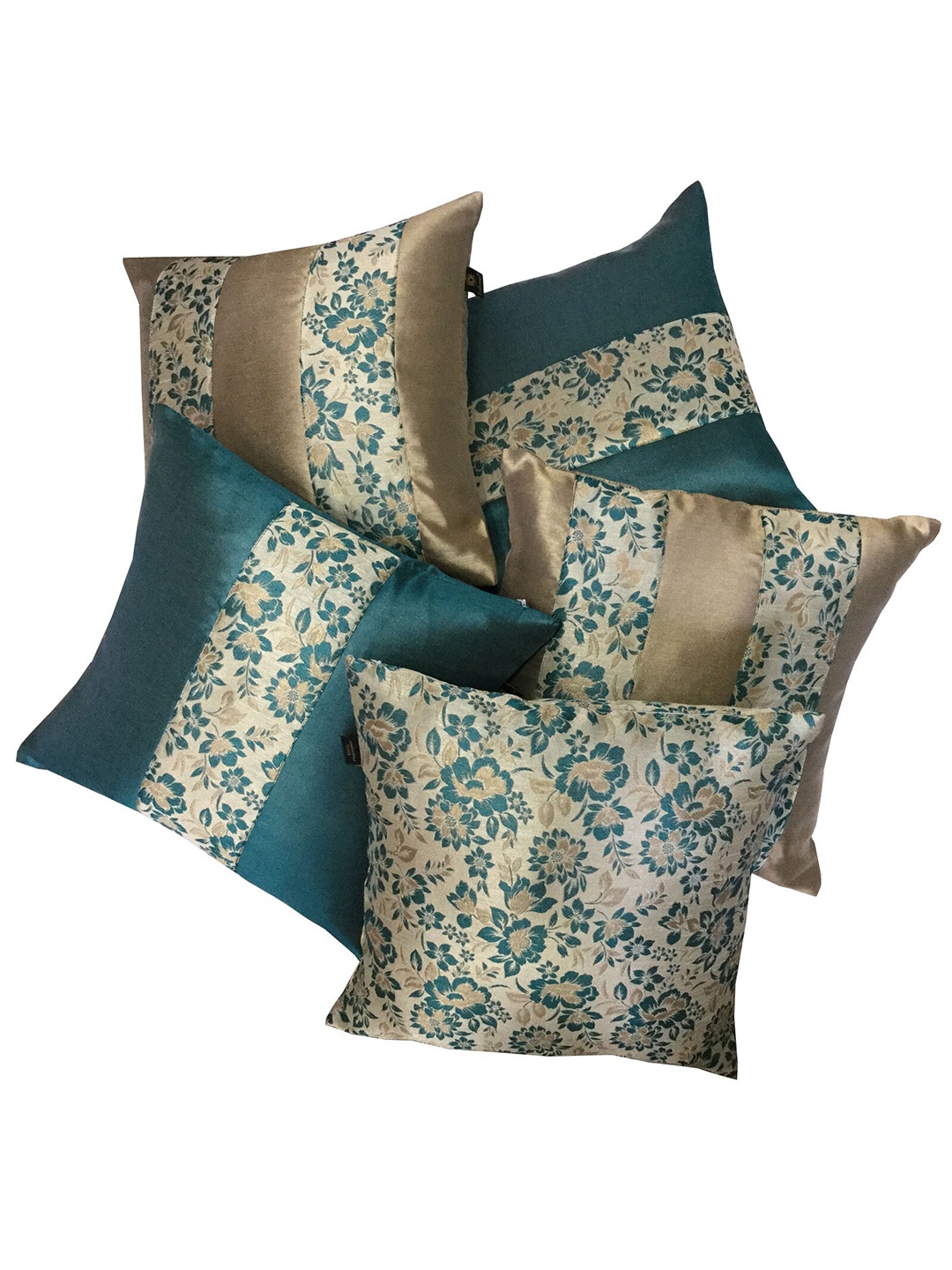 

Lushomes Green & Silver-Toned Set of 5 Floral Square Cushion Covers