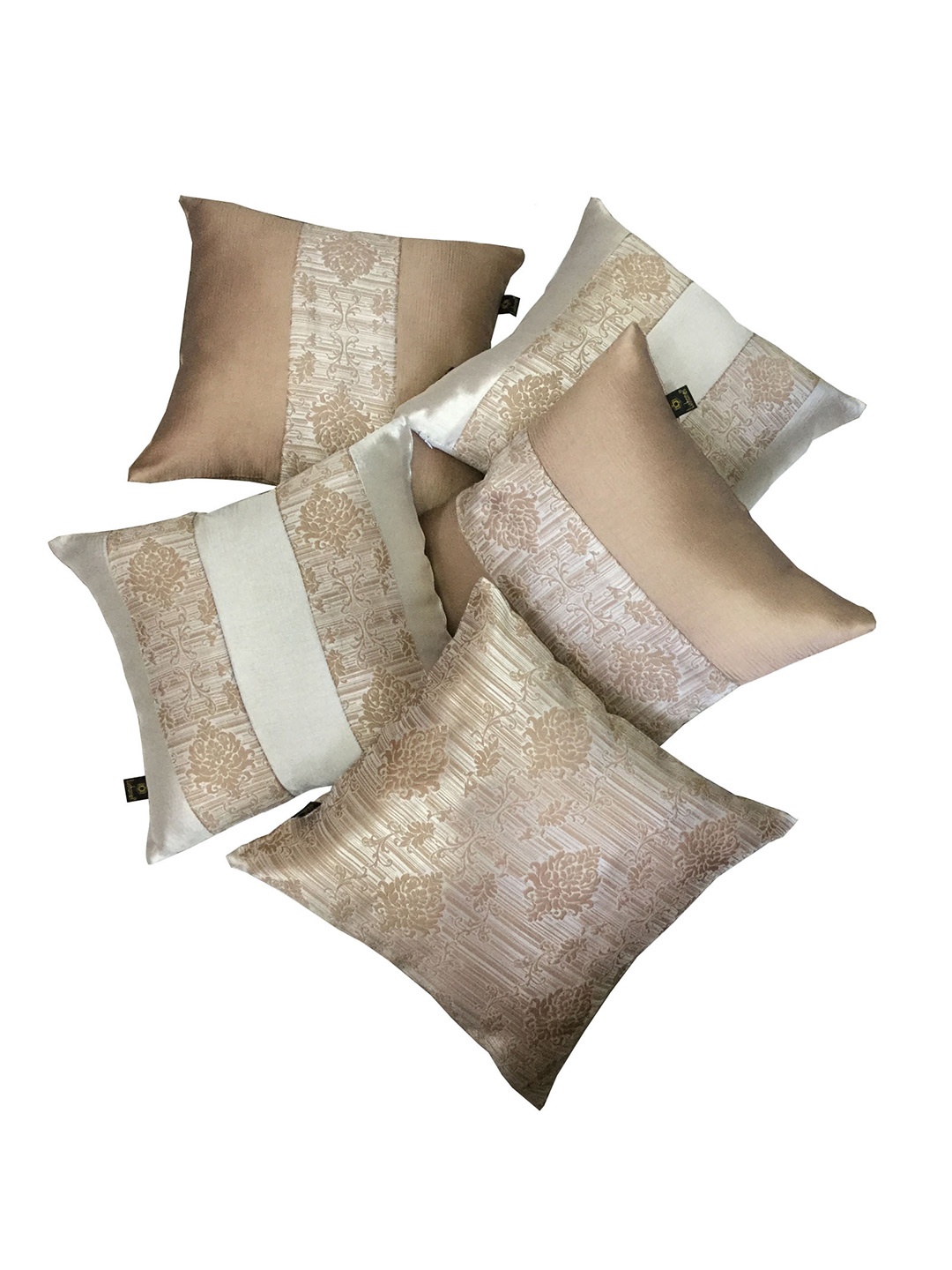 

Lushomes Beige & Gold-Toned Set of 5 Floral Square Cushion Covers