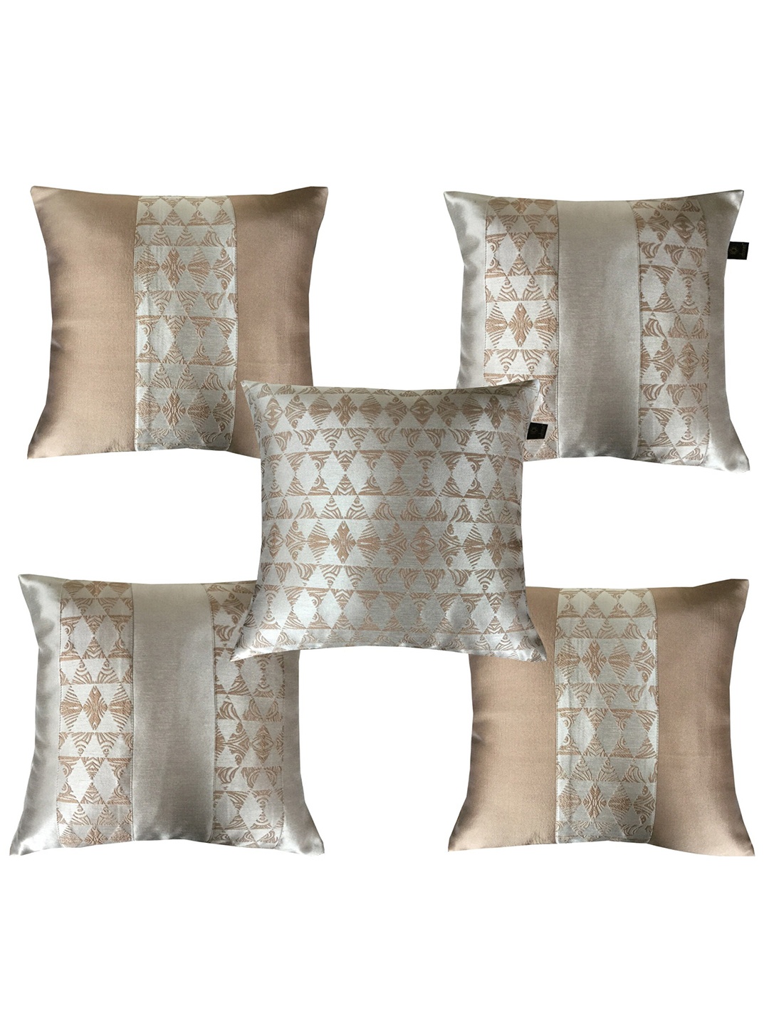 

Lushomes Beige & Grey Set of 5 Geometric Square Cushion Covers