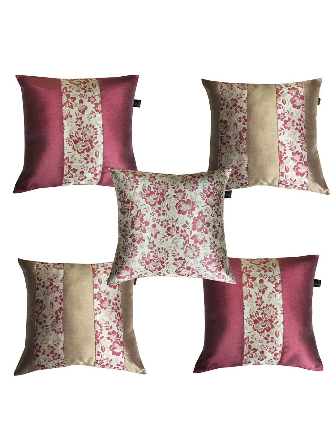 

Lushomes Pink & Grey Set of 5 Floral Square Cushion Covers