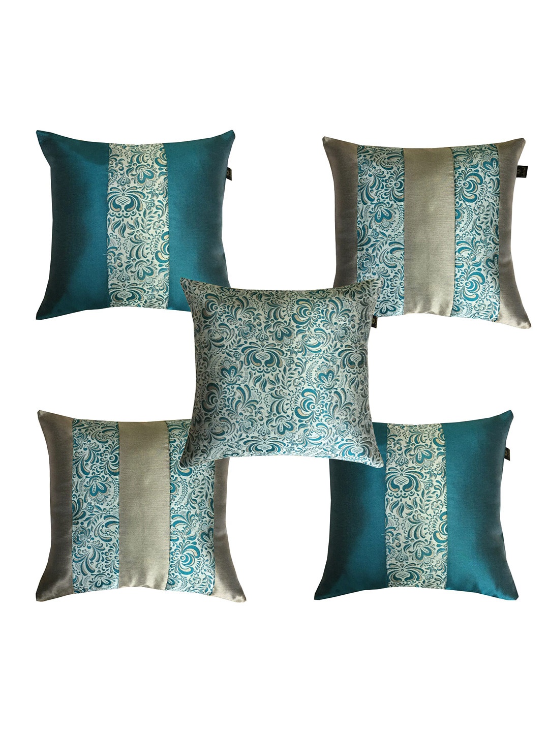 

Lushomes Blue & Green Pack of 5 Floral Square Cushion Covers