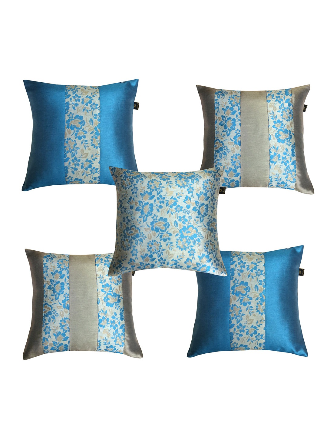 

Lushomes Blue & Beige Set of 5 Floral Square Cushion Covers