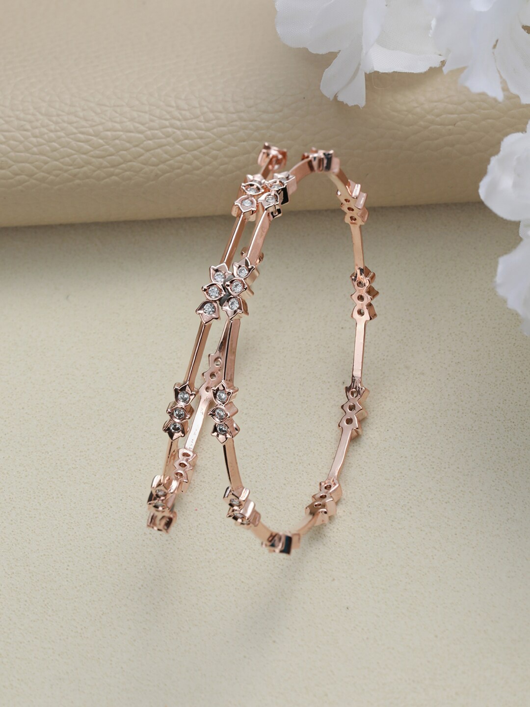 

Jazz and Sizzle Set of 2 Rose Gold-Plated Rose Gold Toned AD Studded Bangles