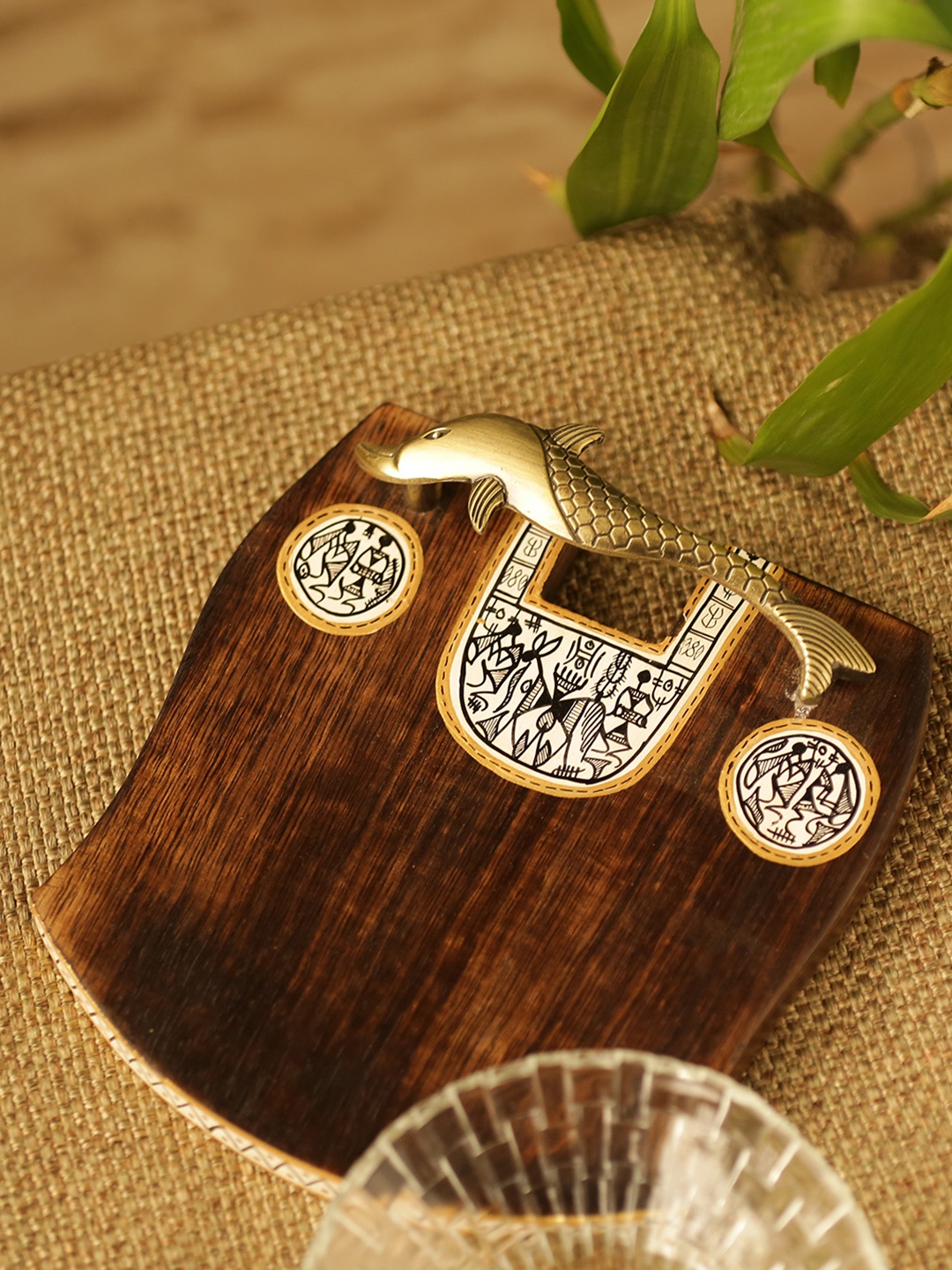 

ExclusiveLane Brown Warli Hand-Painted Wooden Trivet