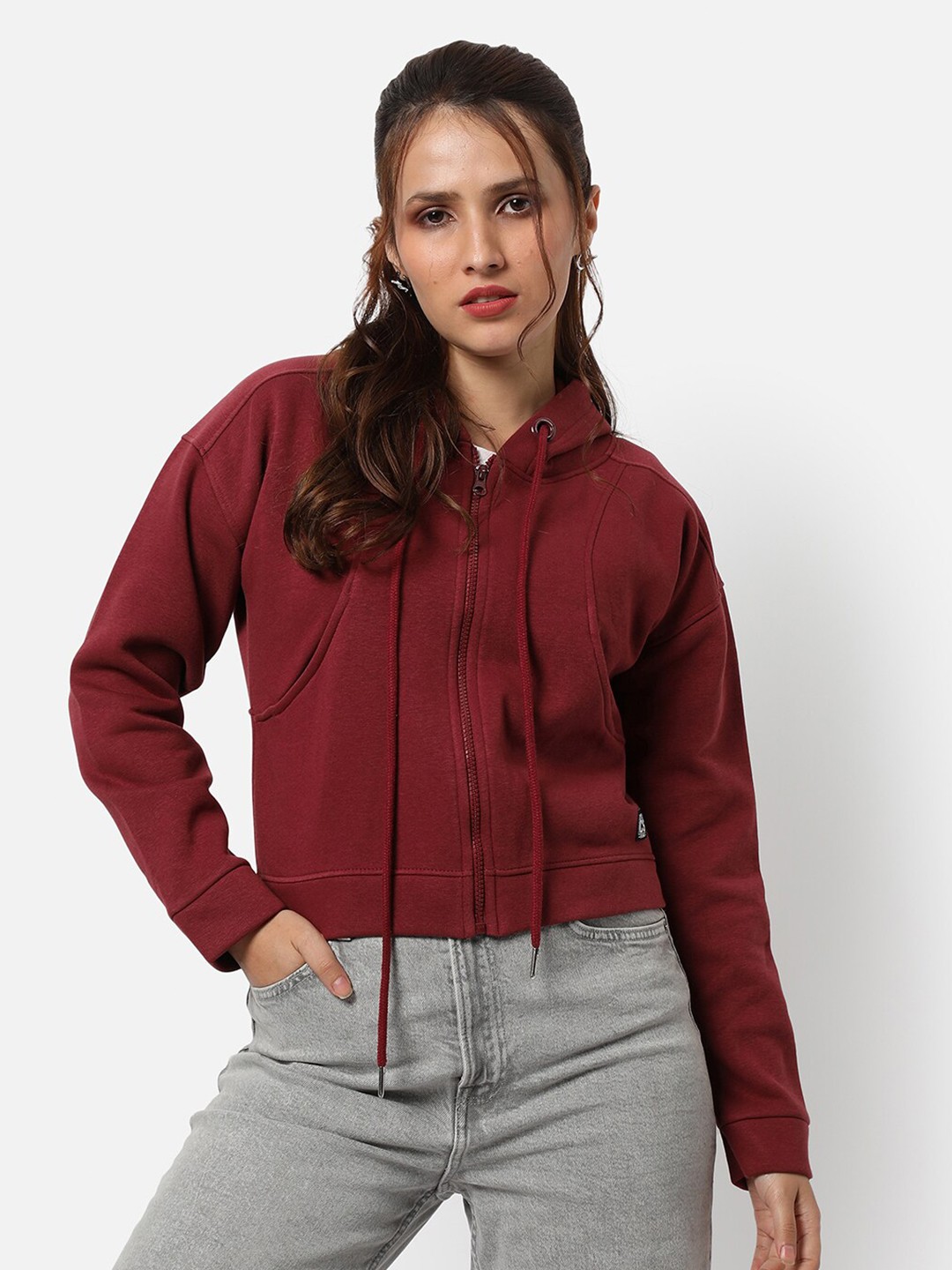 

Campus Sutra Women Maroon Hooded Sweatshirt