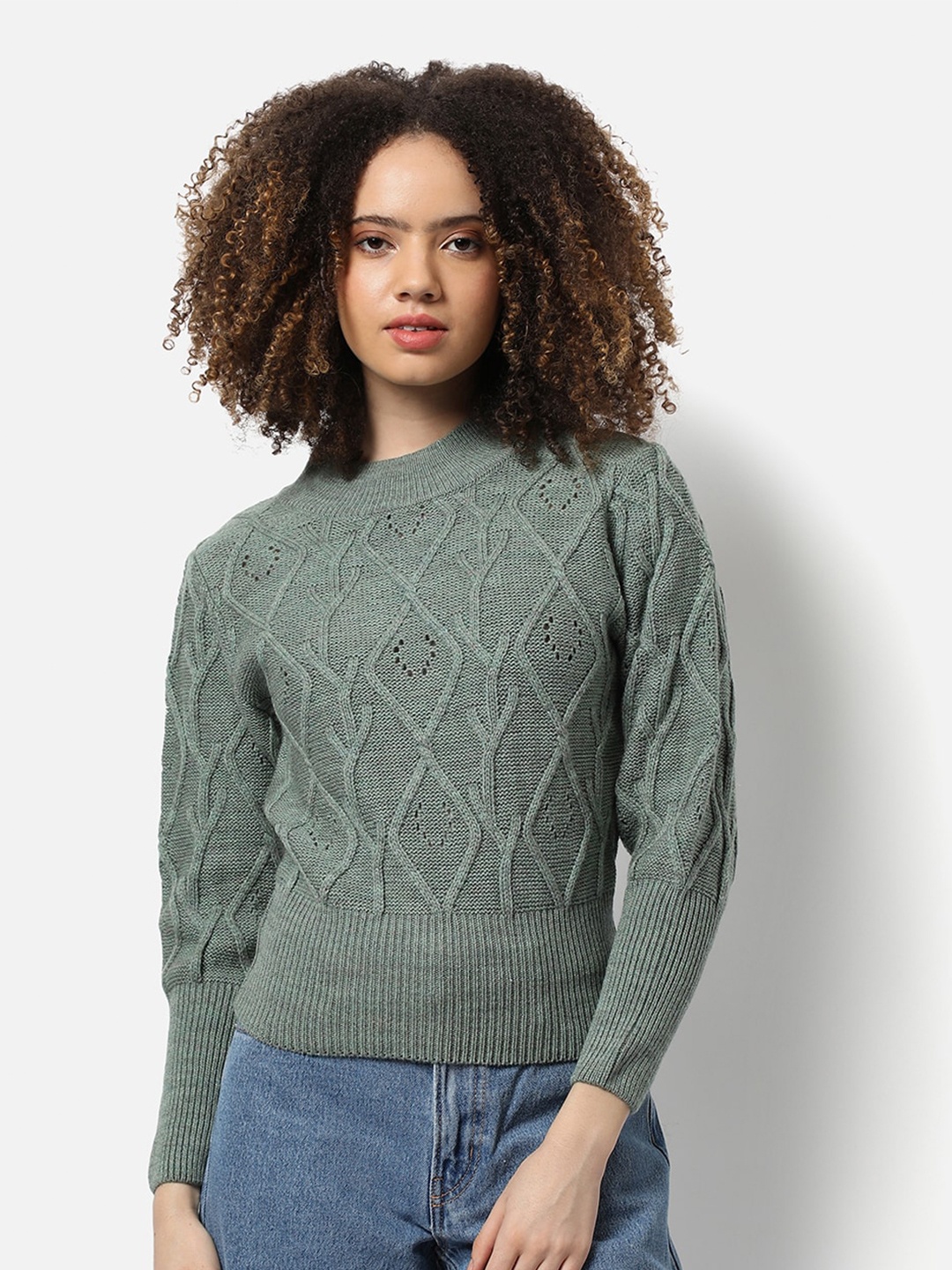 

Campus Sutra Women Green Self-Design Pullover