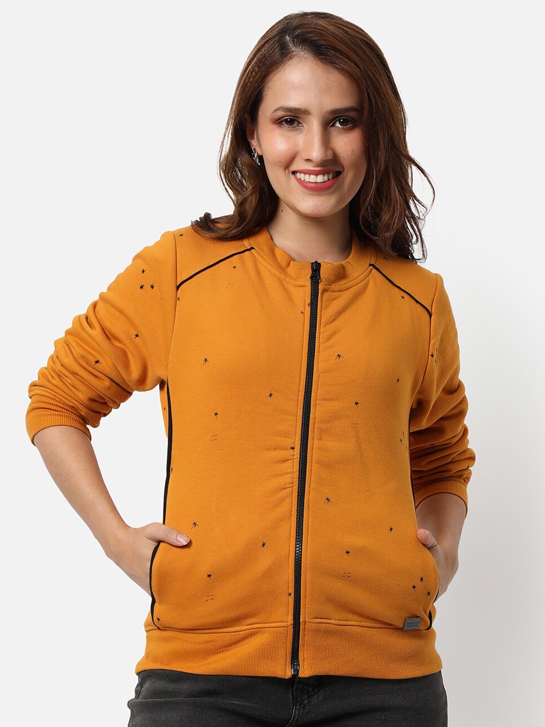 

Campus Sutra Women Mustard Solid Front Open Sweatshirt
