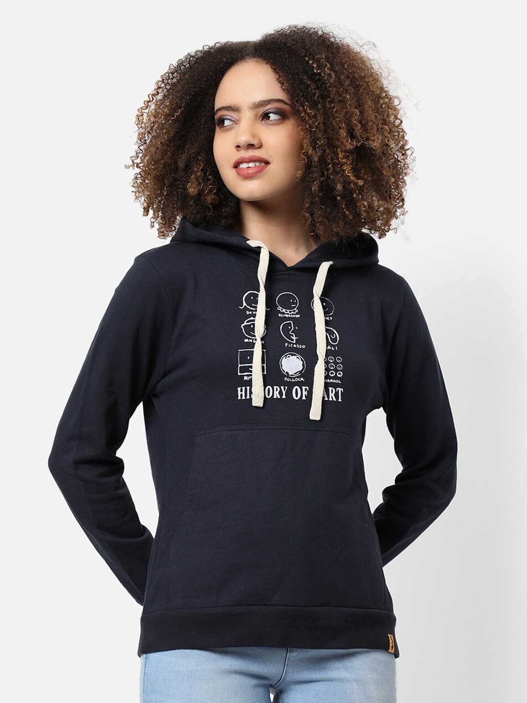 

Campus Sutra Women Blue Printed Hooded Sweatshirt