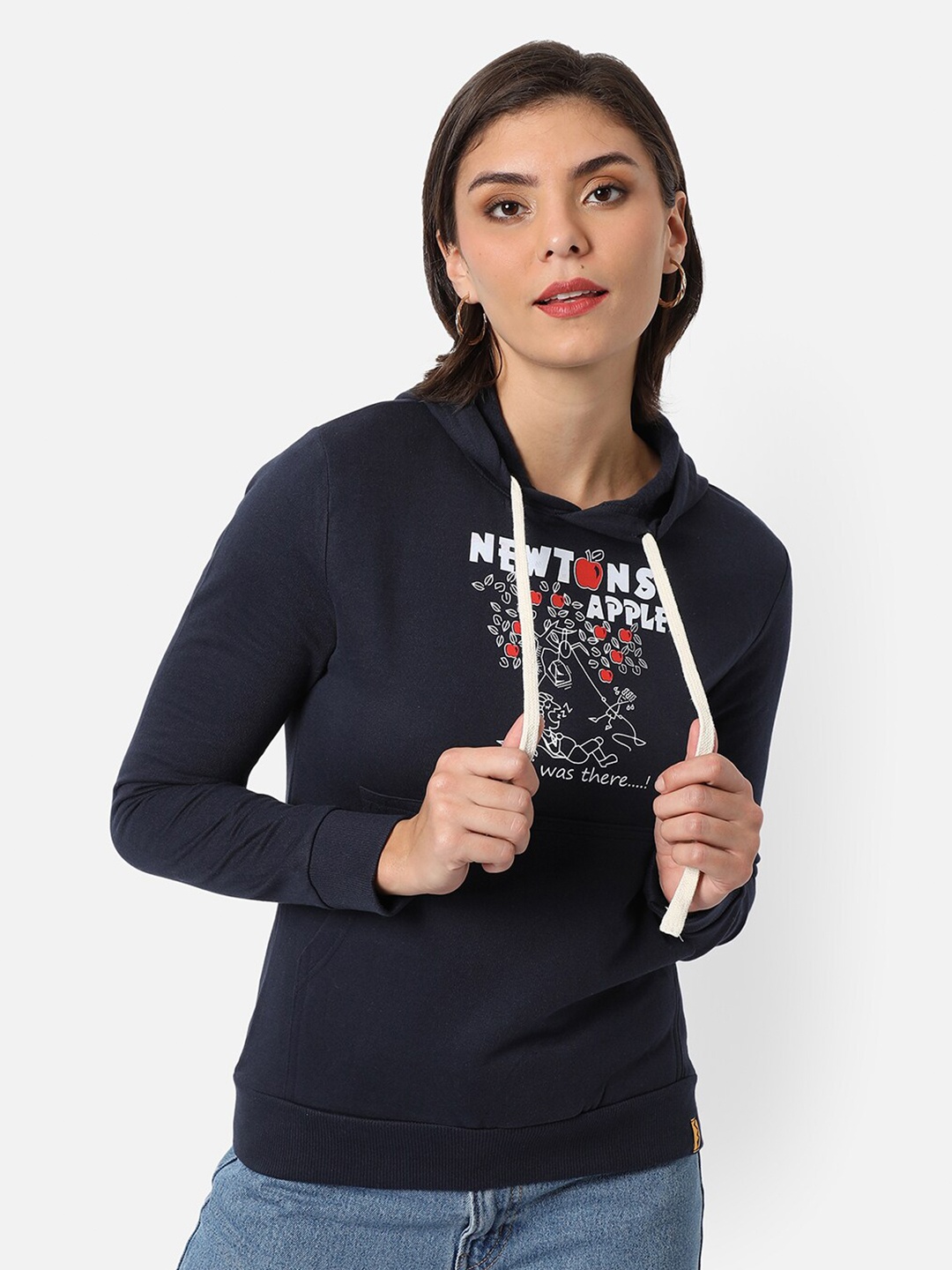 

Campus Sutra Women Navy Blue Printed Hooded Sweatshirt